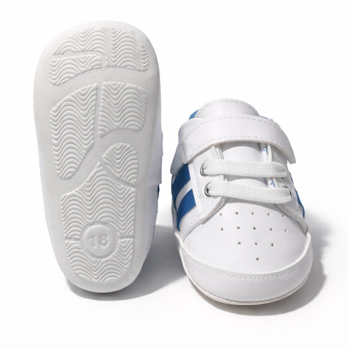 Mavi Beyaz Çizgili Cırt Cırtlı Bebek Spor Ayakkabı - taban