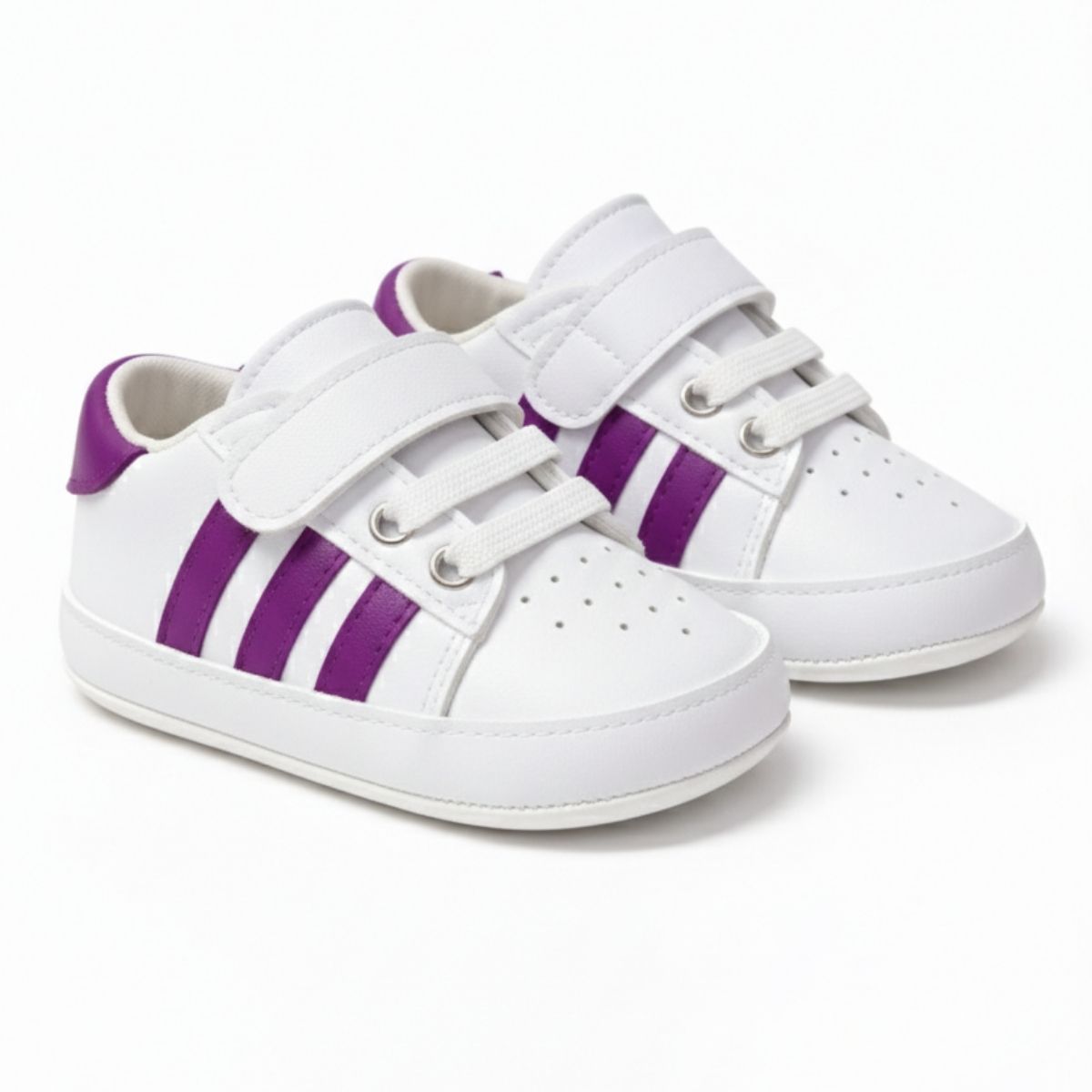 Mor Beyaz Çizgili Cırt Cırtlı Bebek Spor Ayakkabı