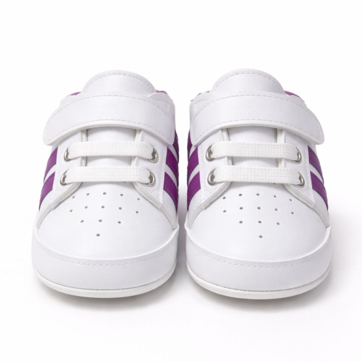 Mor Beyaz Çizgili Cırt Cırtlı Bebek Spor Ayakkabı - önden görünüm