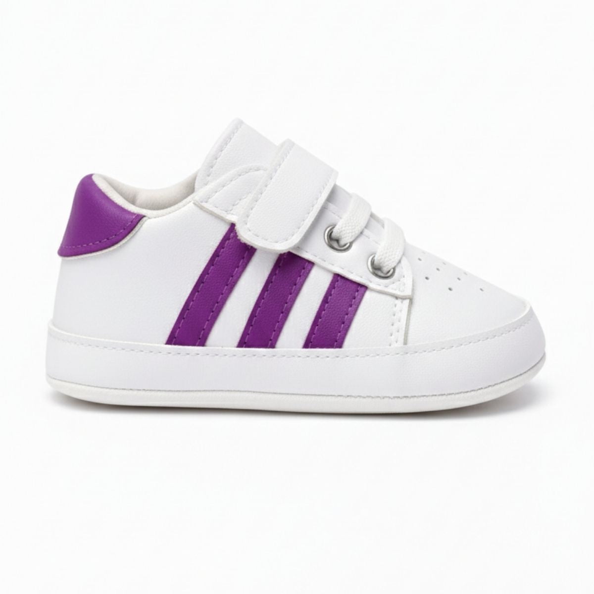 Mor Beyaz Çizgili Cırt Cırtlı Bebek Spor Ayakkabı - yandan görünüm