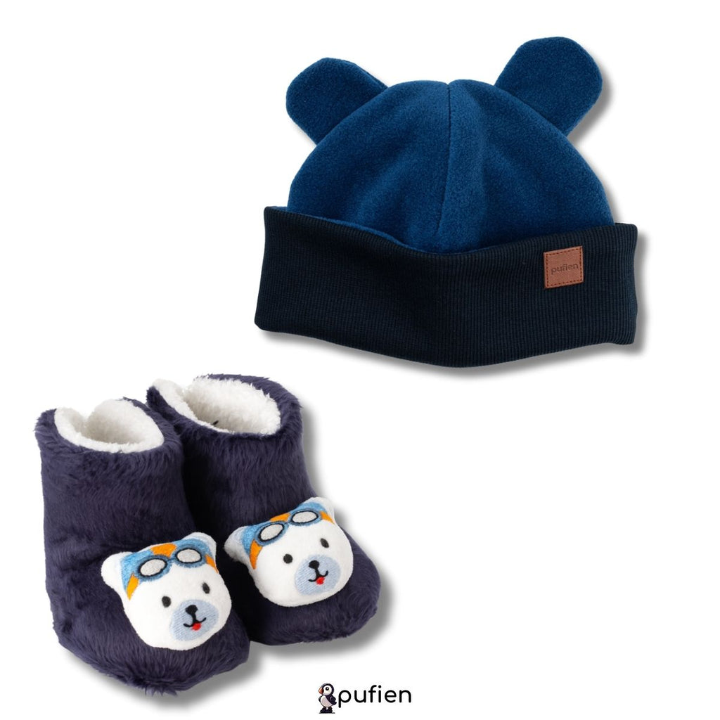 Lacivert Bere & Ayıcık Desenli Lacivert Peluş Bot