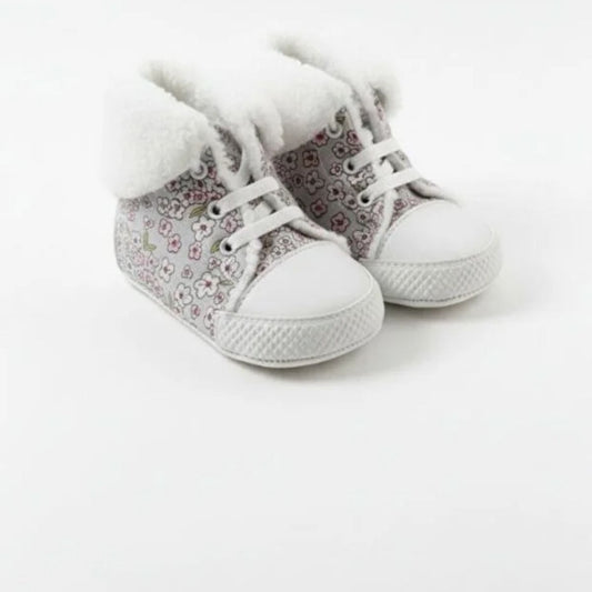 Çiçek Desenli Kumaş Bebek Ayakkabısı