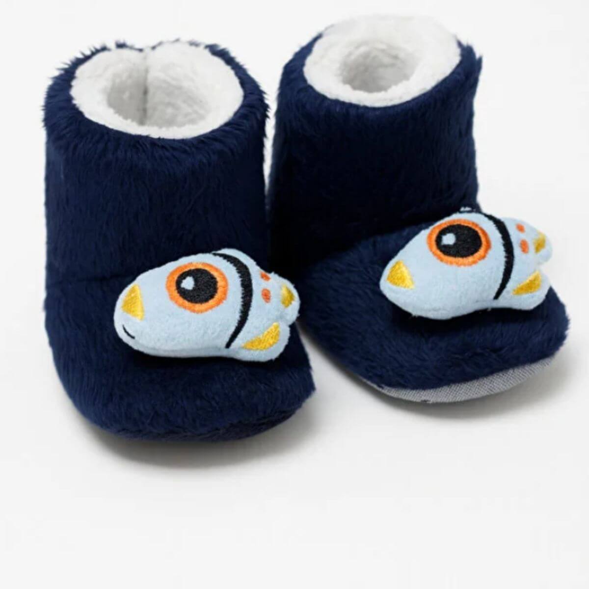 Roket Desenli Lacivert Peluş Bot