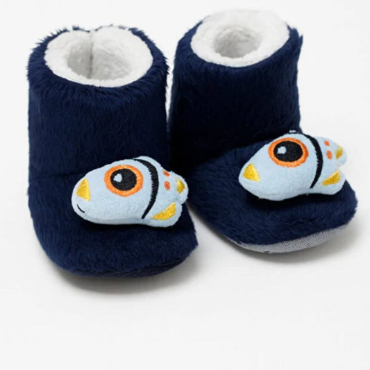 Roket Desenli Lacivert Peluş Bot