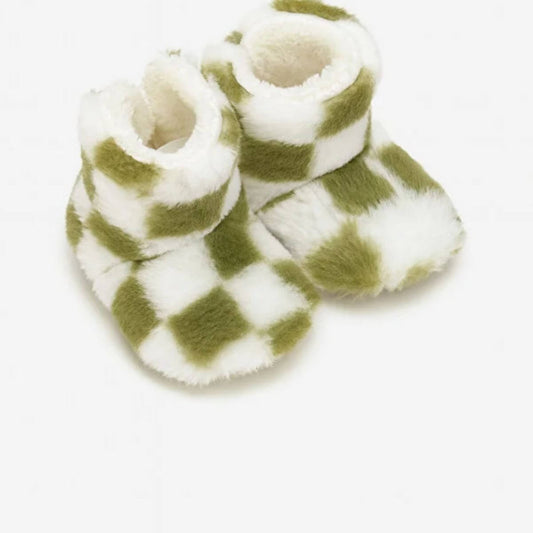 Yeşil Beyaz Kareli Peluş Bot