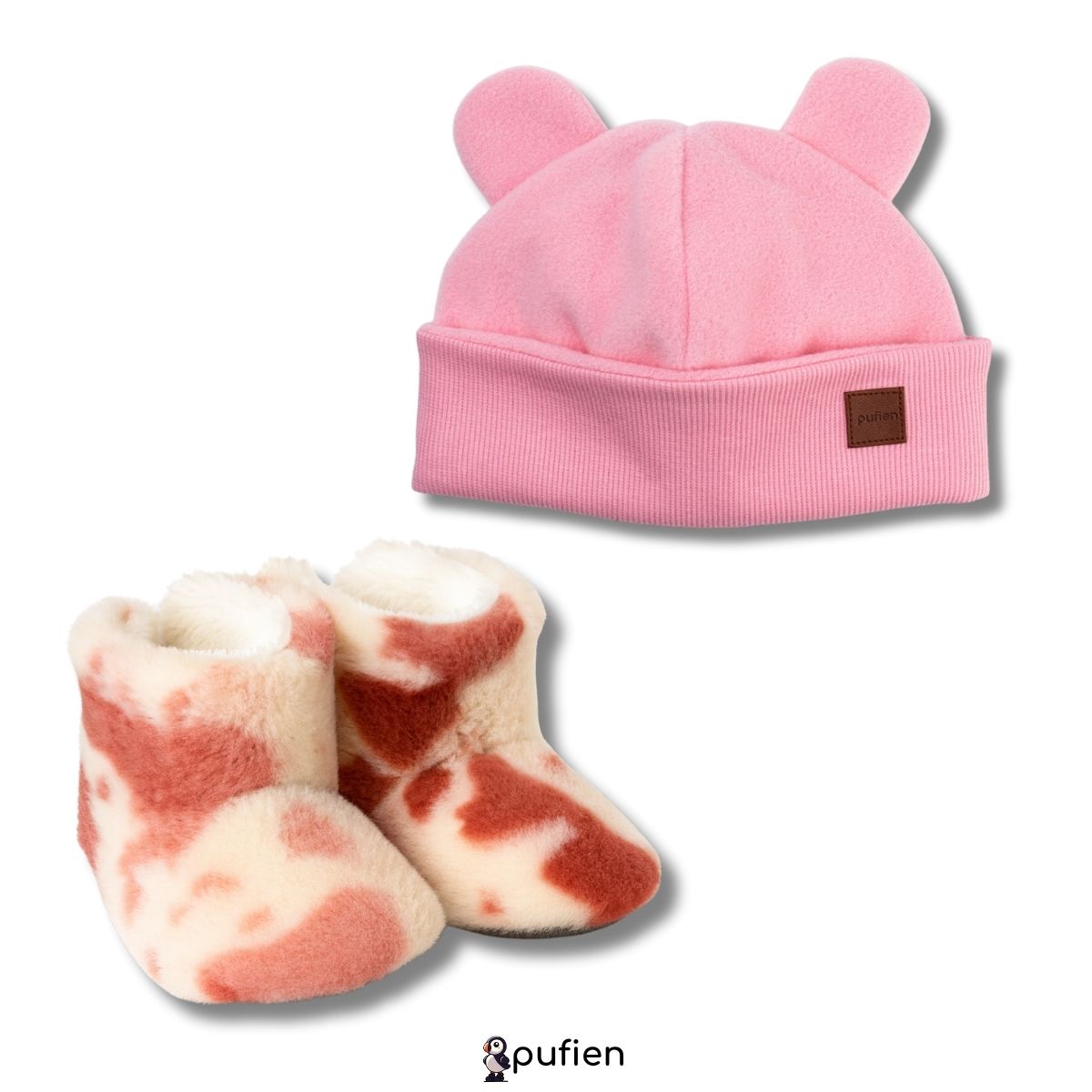 Pembe Bere & İnek Desenli Pembe Wellsoft Kışlık Ev Botu