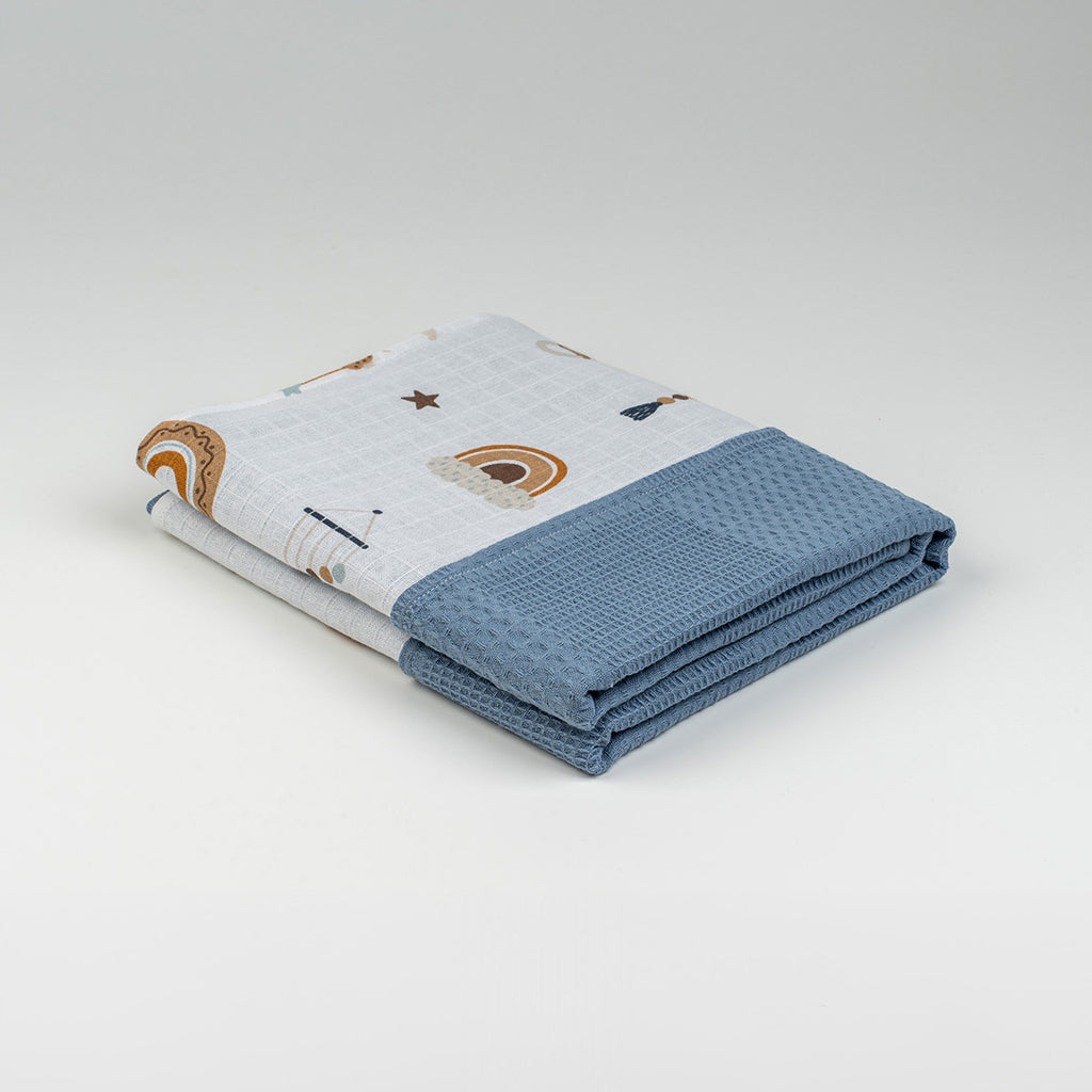 Katlanmış indigo gökkuşağı geyik desenli waffle örtü