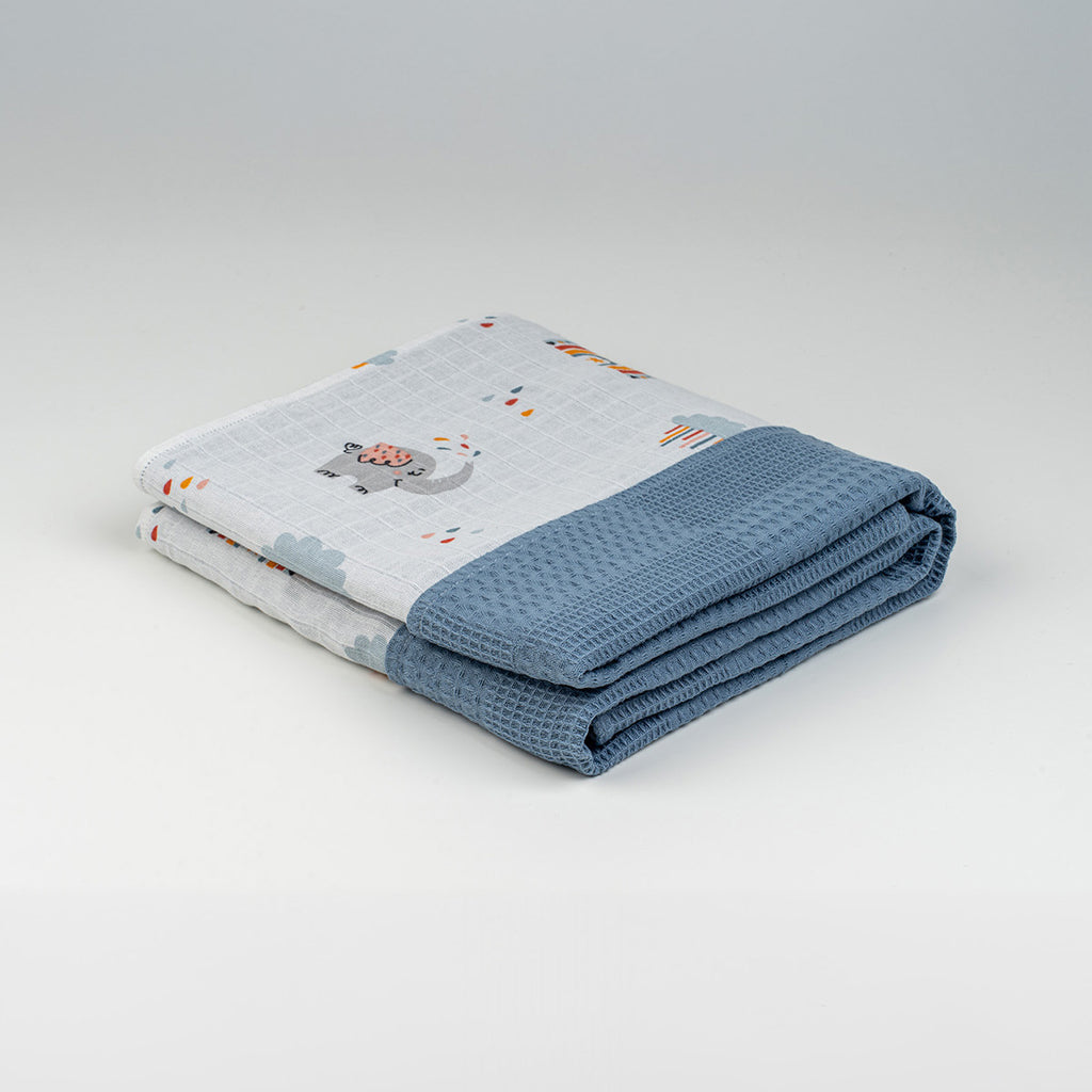 Katlanmış indigo bulut desenli müslin waffle örtü