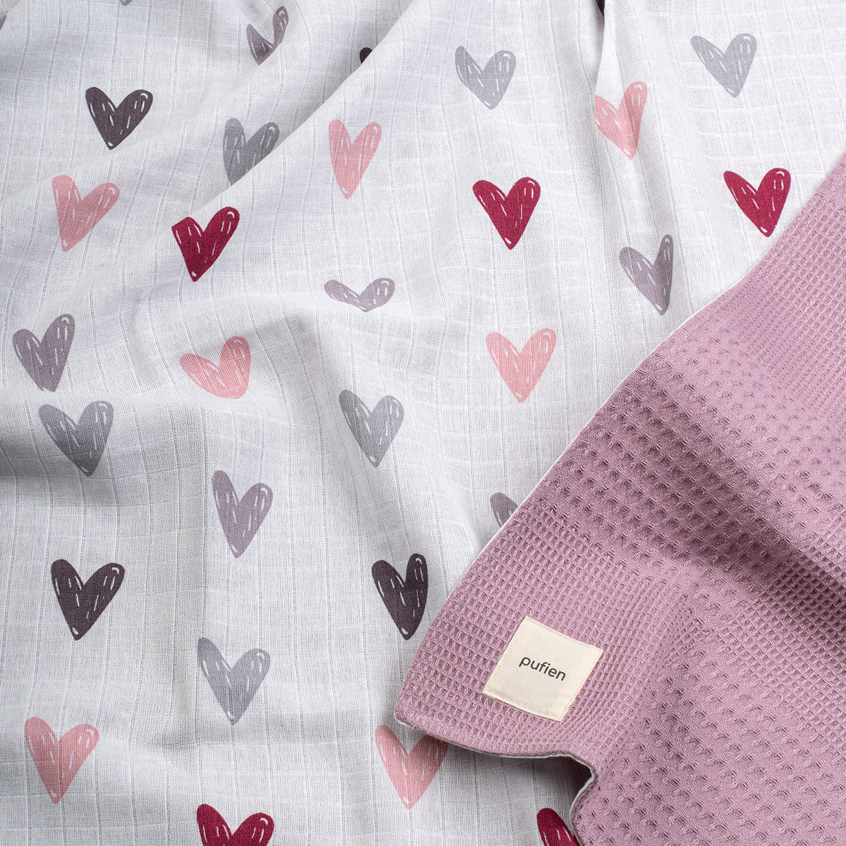 Violet waffle örtü, kalp desenli detay