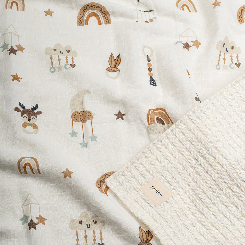 Ekru örgü örtü, ay desenli detay