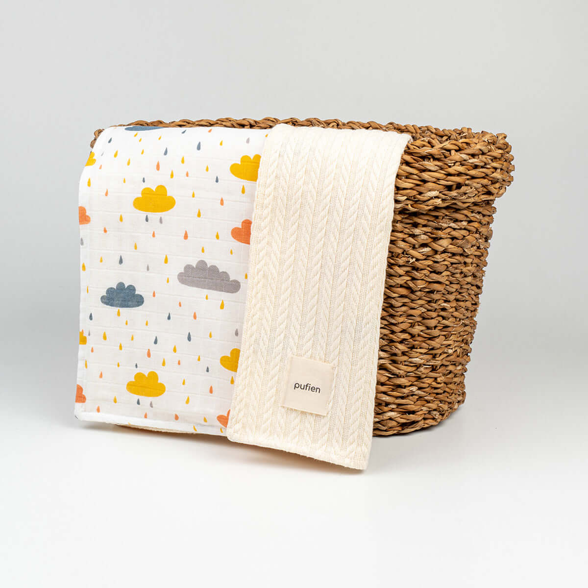 Ekru turuncu bulut desenli örgü örtü, 90x90 cm