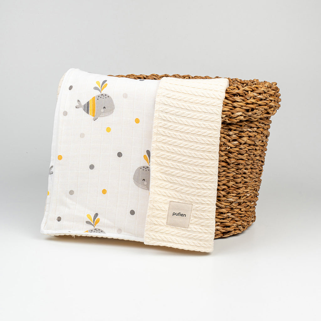 Ekru balina desenli örgü örtü, 90x115 cm