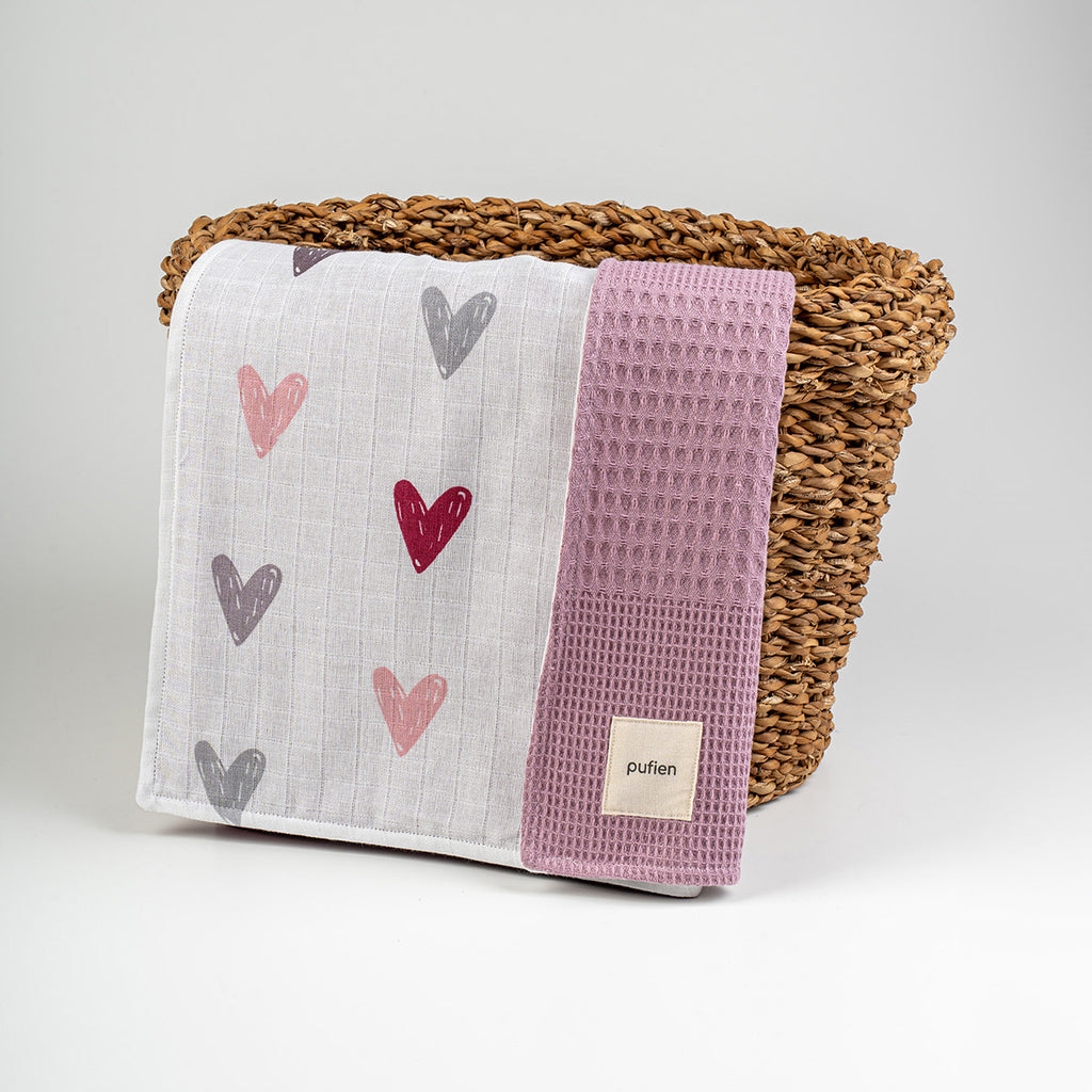 Kalp desenli violet waffle örtü