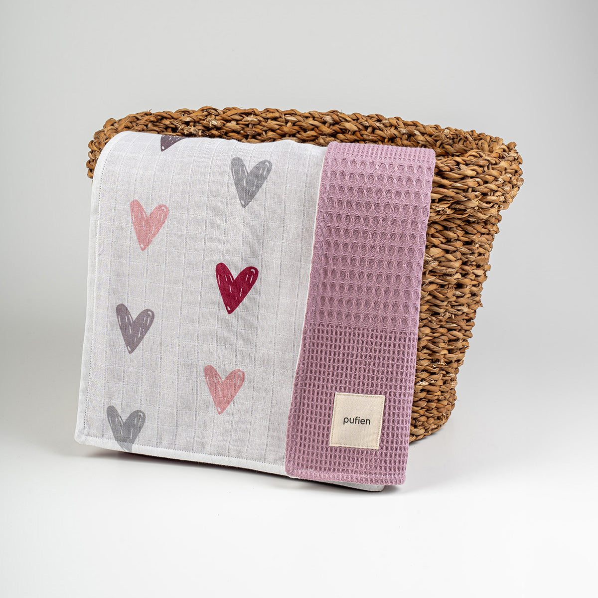 Kalp desenli violet waffle örtü