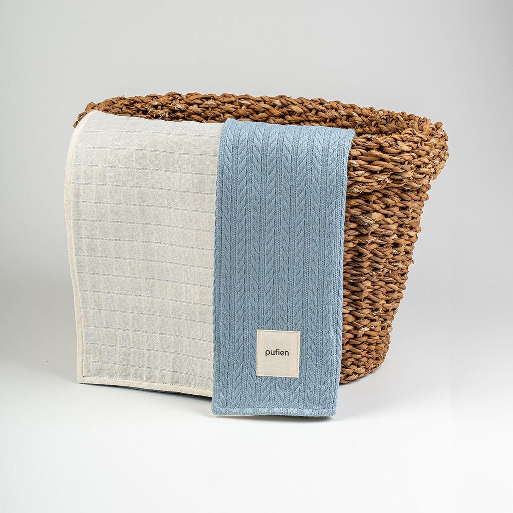 Düz desenli mavi örgü örtü, 90x115 cm