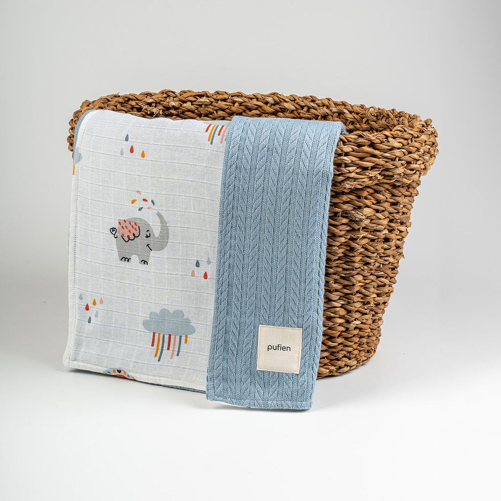 Mavi bulut fil desenli örgü örtü, 90x115 cm