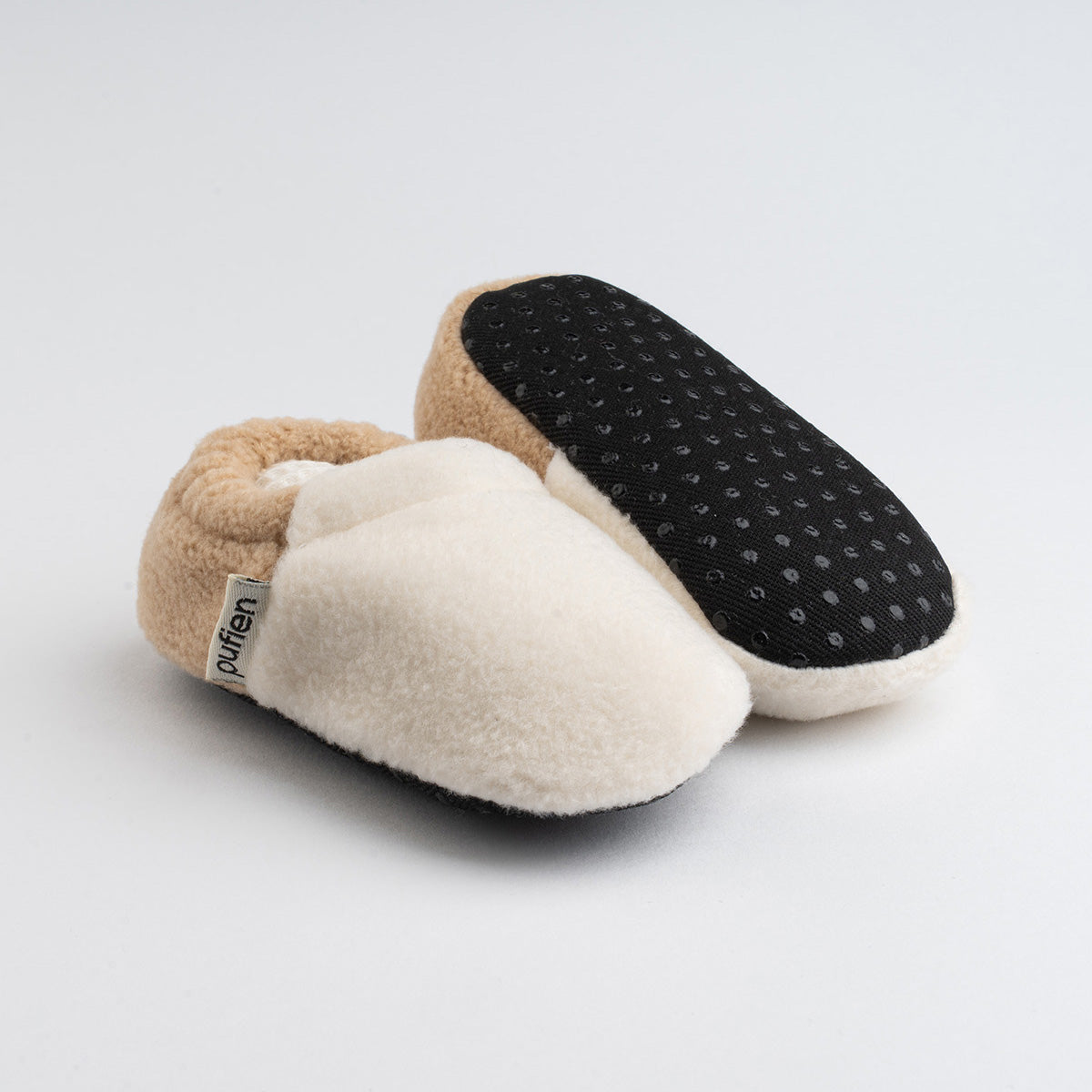 kaydırmaz kısa bej - beyaz polar patik