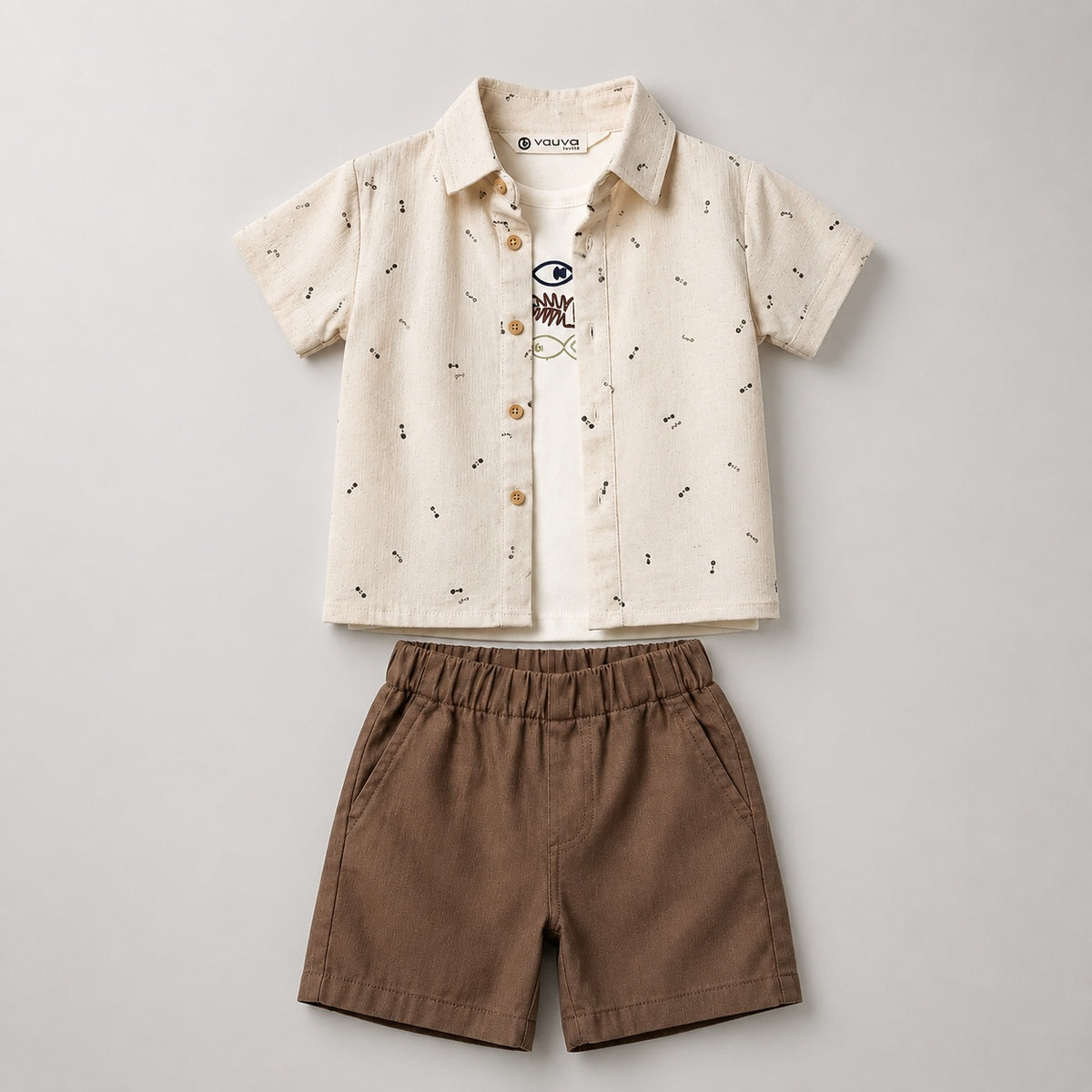 Erkek Bebek 3'lü Set, T-Shirt, Gömlek ve Şort 6-24 Ay