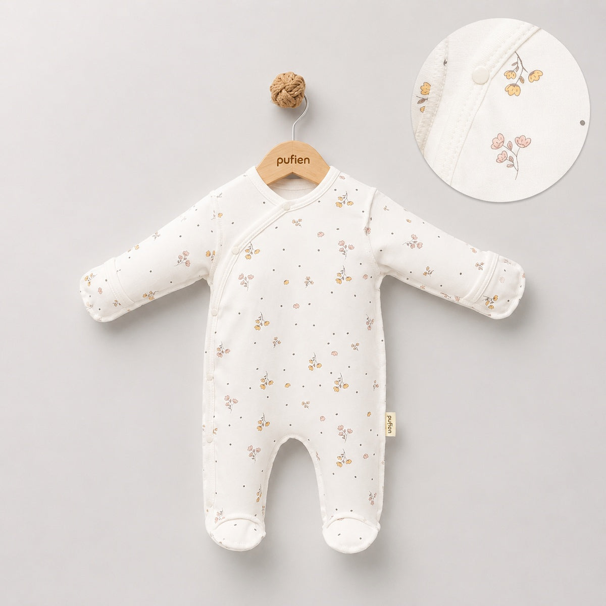 Rahatsız Etmeyen Ters Dikişli Bebek Tulum Minimal Çiçek