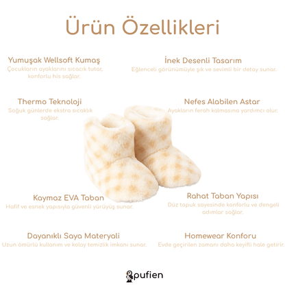 Kışlık Peluş Panduf Bot - Bej | Çocuklar için Ev Botu