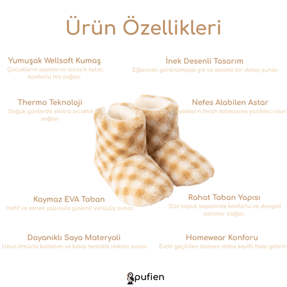 Kışlık Peluş Panduf Bot - Bej | Çocuklar için Ev Botu