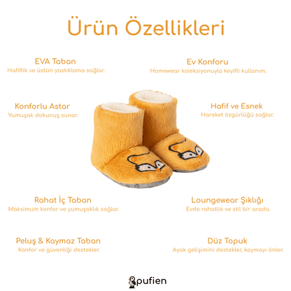 Tilki Desenli Nakışlı Ev Botu | Çocuklar için Ev Botu