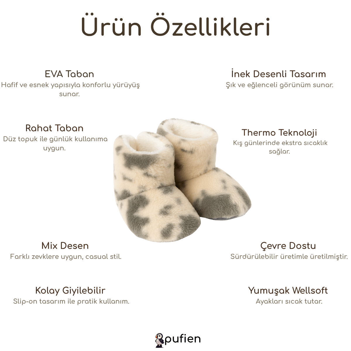 İnek Desenli Haki Wellsoft Kışlık Ev Botu