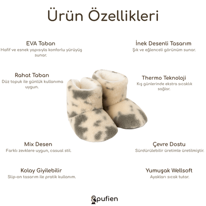 İnek Desenli Haki Wellsoft Kışlık Ev Botu