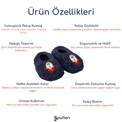 Roket Desenli Wellsoft Peluş Ev Patiği