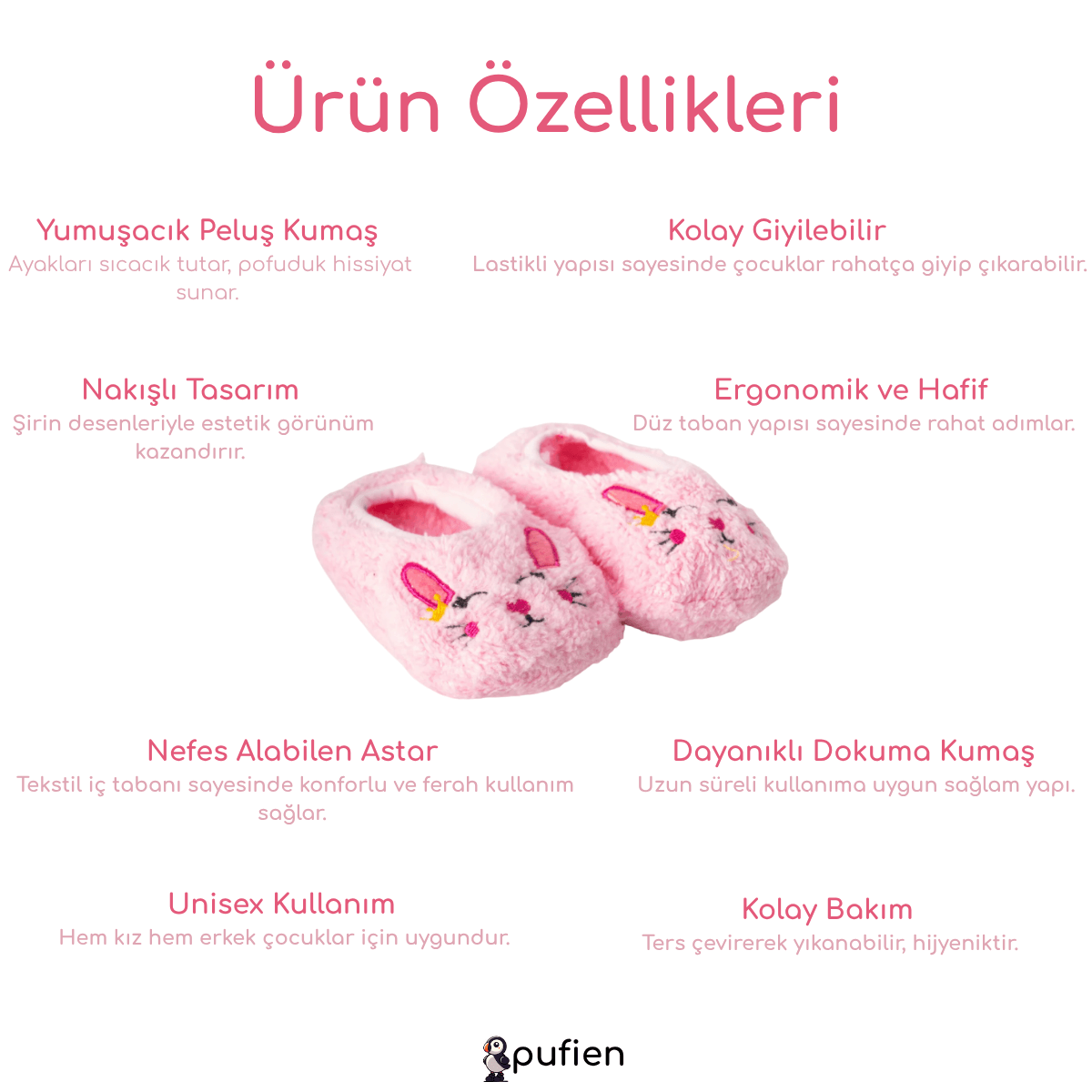Tavşan Desenli Wellsoft Peluş Ev Patiği