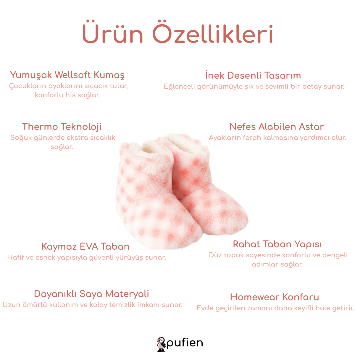 Kışlık Peluş Panduf Bot - Pembe | Çocuklar için Ev Botu