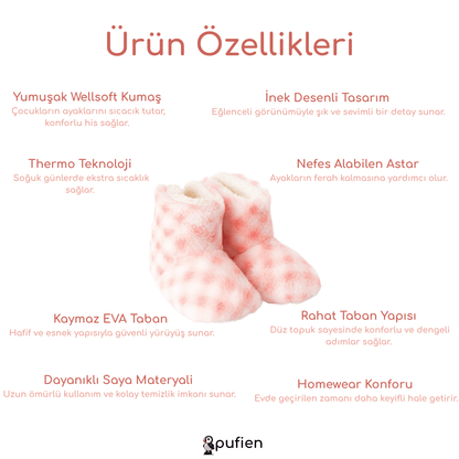 Kışlık Peluş Panduf Bot - Pembe | Çocuklar için Ev Botu
