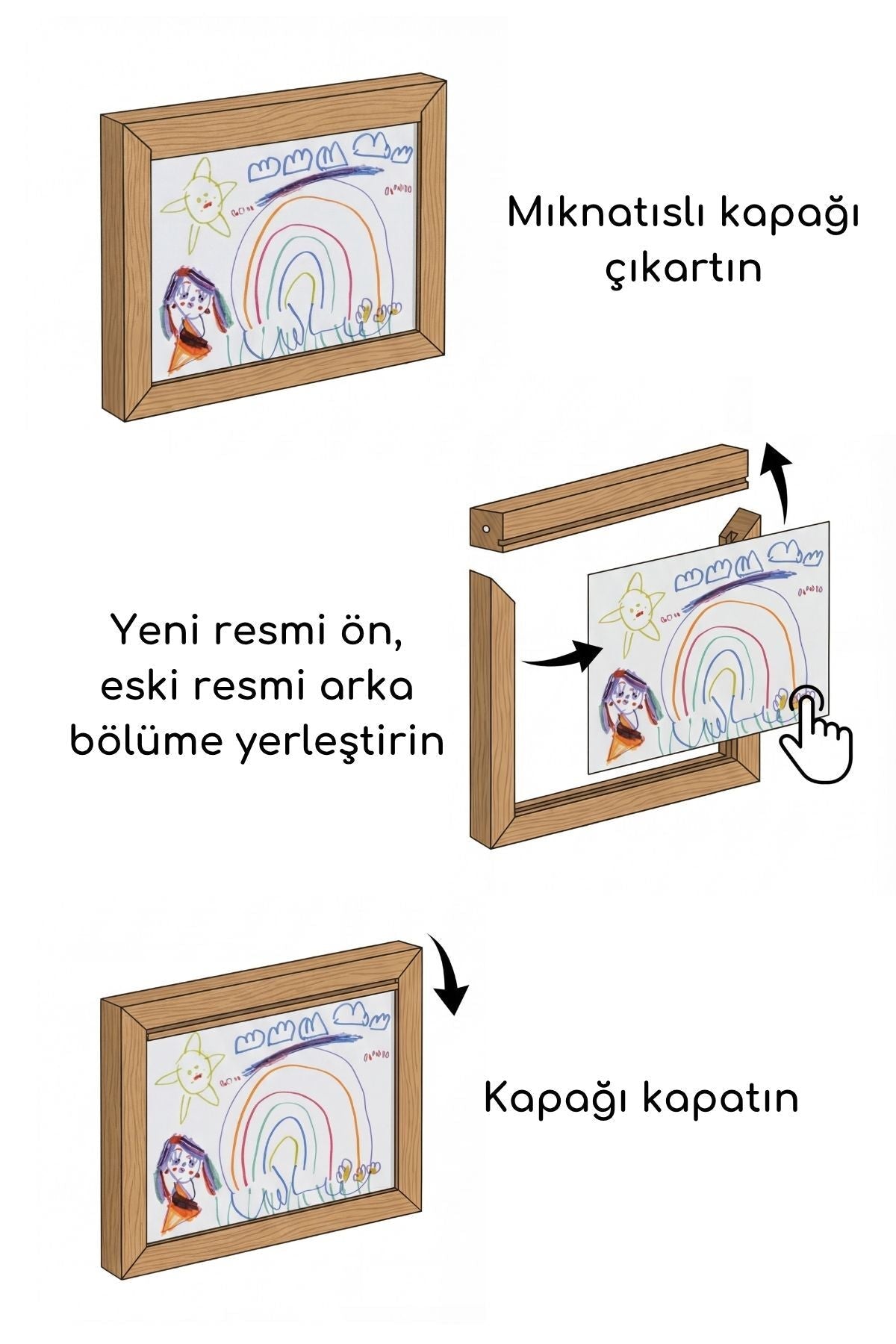 Akıllı Resim Çerçevesi, Resim Depolama Bölmeli, Mıknatıs Kapaklı, A4 Boyutuna Uygun - PufienEğitici Oyuncak