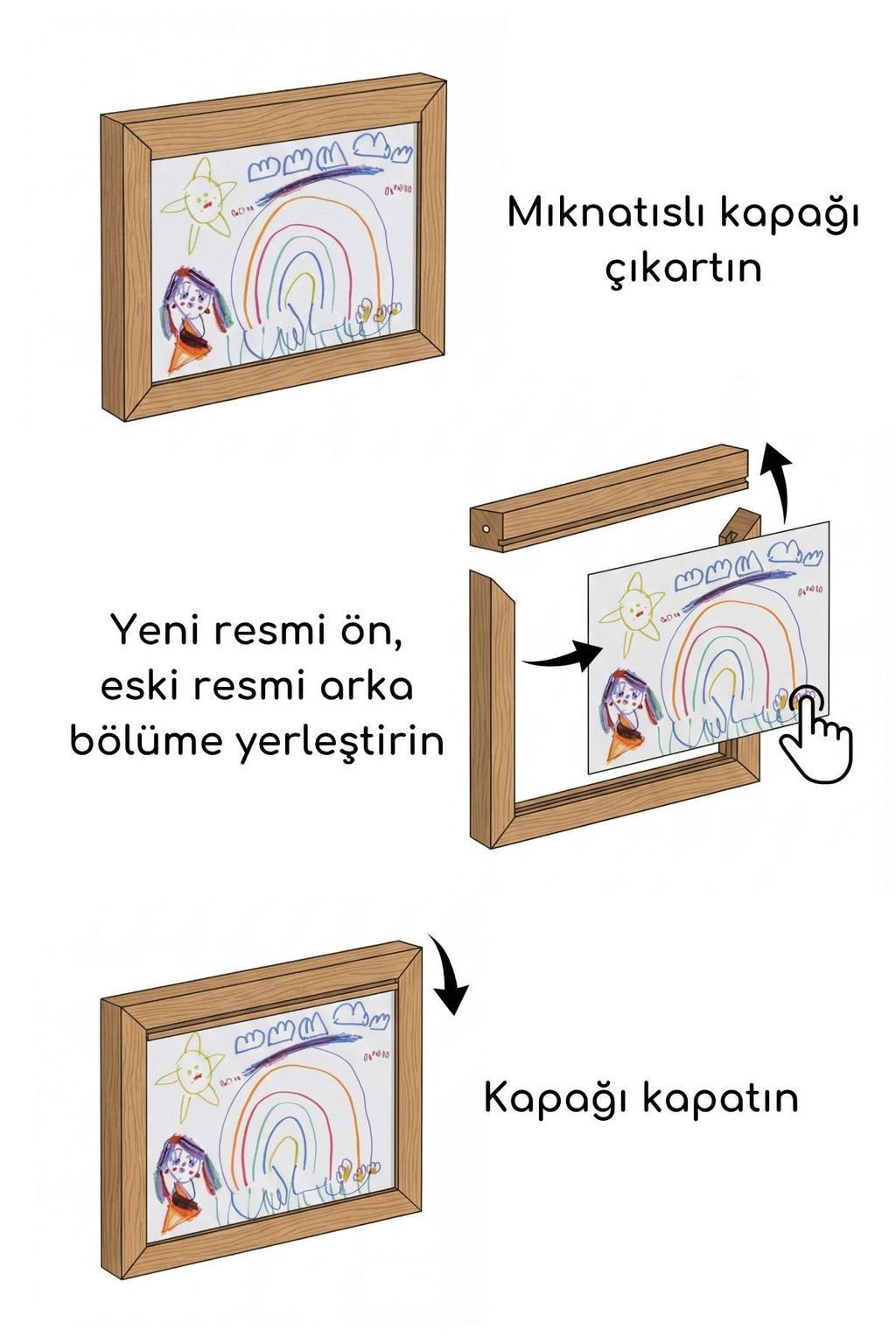 Akıllı Resim Çerçevesi, Resim Depolama Bölmeli, Mıknatıs Kapaklı, A4 Boyutuna Uygun
