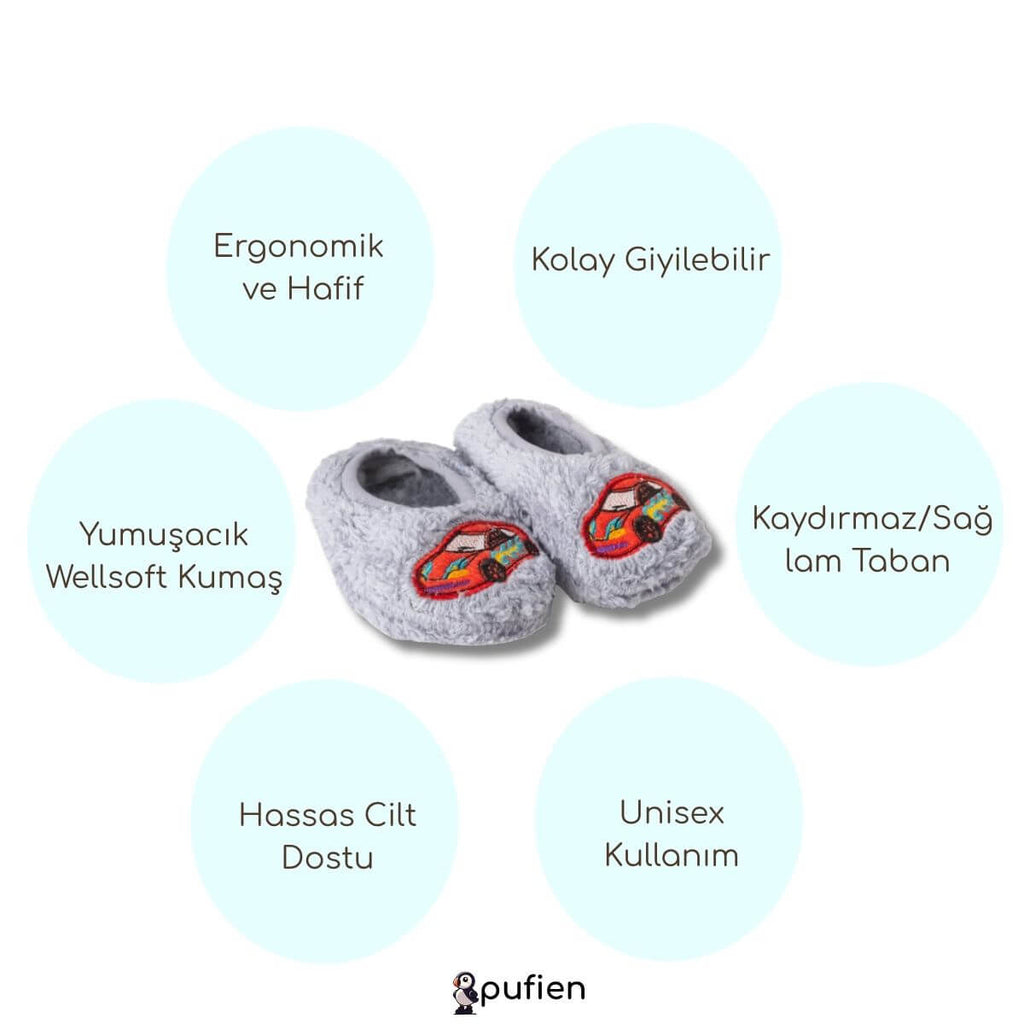Araba Desenli Wellsoft Peluş Ev Patiği - Pufien