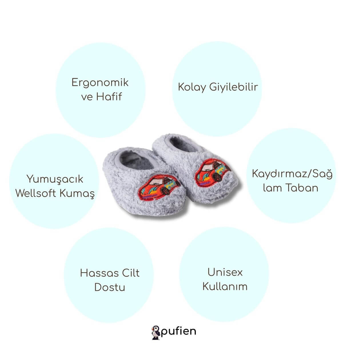 Araba Desenli Wellsoft Peluş Ev Patiği - Pufien