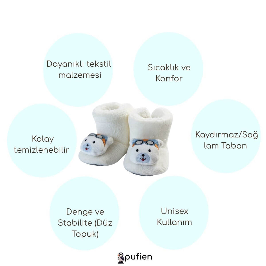 Ayıcık Desenli Peluş Ev Botu - Pufien
