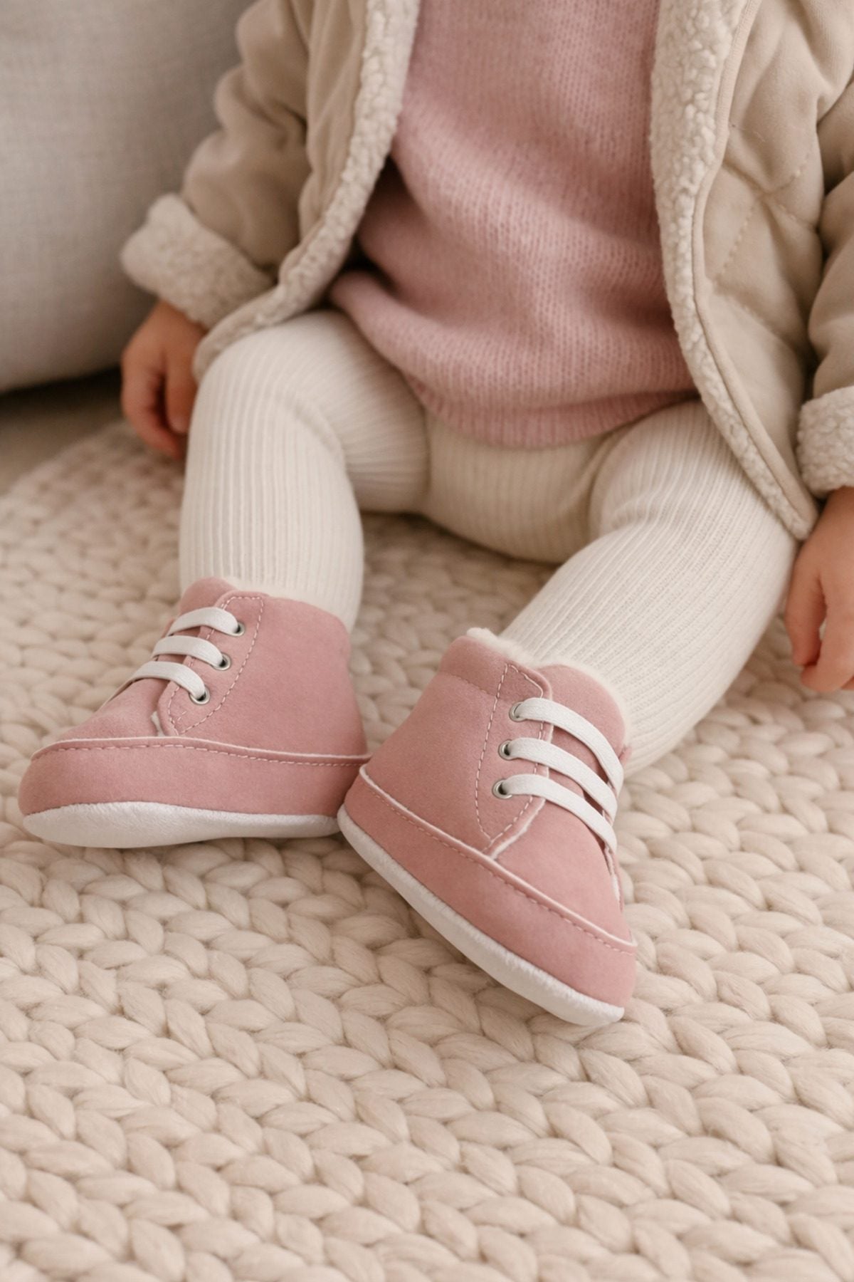 Bağcıklı Süet İlk Adım Ayakkabısı — Pembe