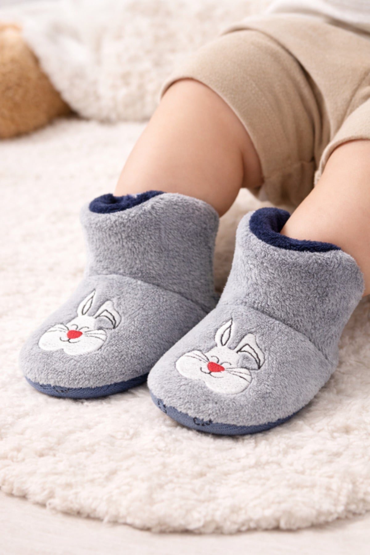 Bebek & Çocuk Kaydırmaz Tabanlı Ev Botu / Panduf / Kışlık Peluş Bot / Sevimli Desen - PufienPanduf