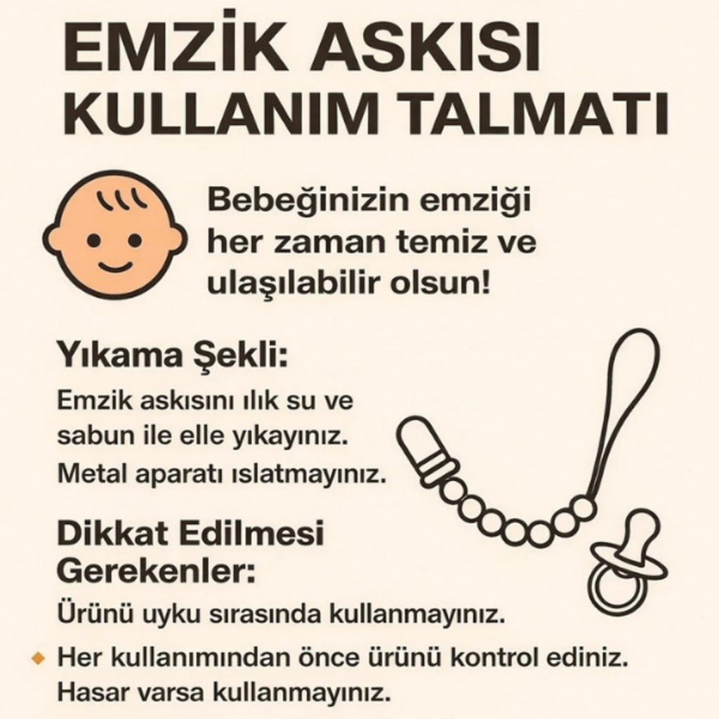 Bebek Emzik Askısı - Klipsli Emzik Tutacağı - Emzik Zinciri - Desenli 3'lü Set - PufienEmzik Askısı ve Zinciri