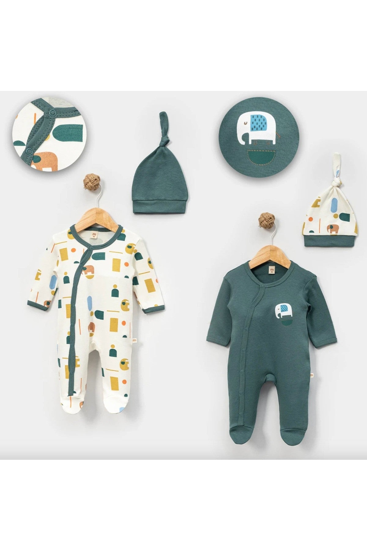 Bebek Tulumu (2'li, 0-6 Ay) — Yeşil Fil