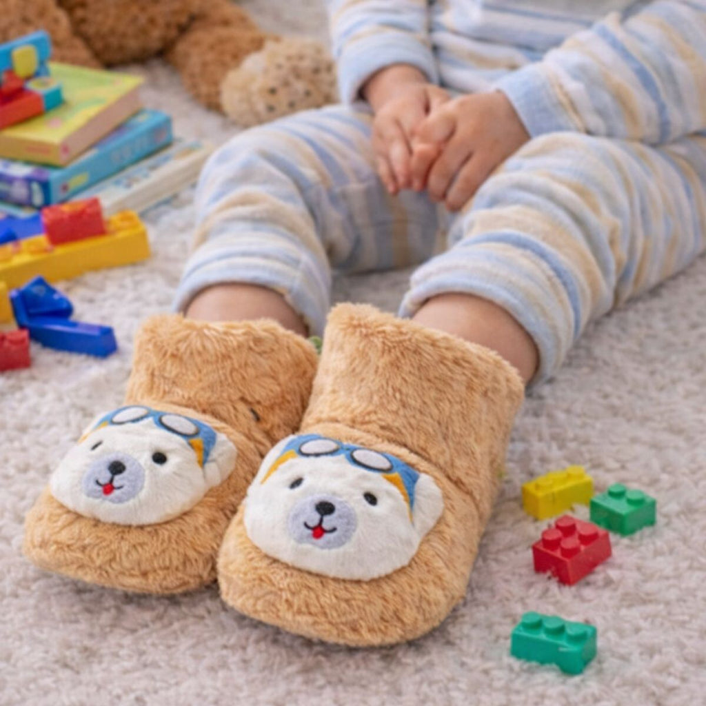 Bej Ayıcık Desenli Peluş Ev Botu - Pufien