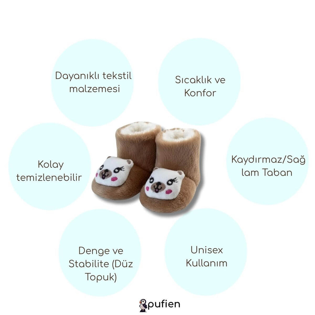 Bej Panda Desenli Peluş Ev Botu - Pufien