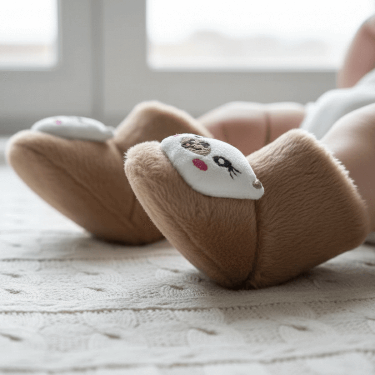 Bej Panda Desenli Peluş Ev Botu - Pufien