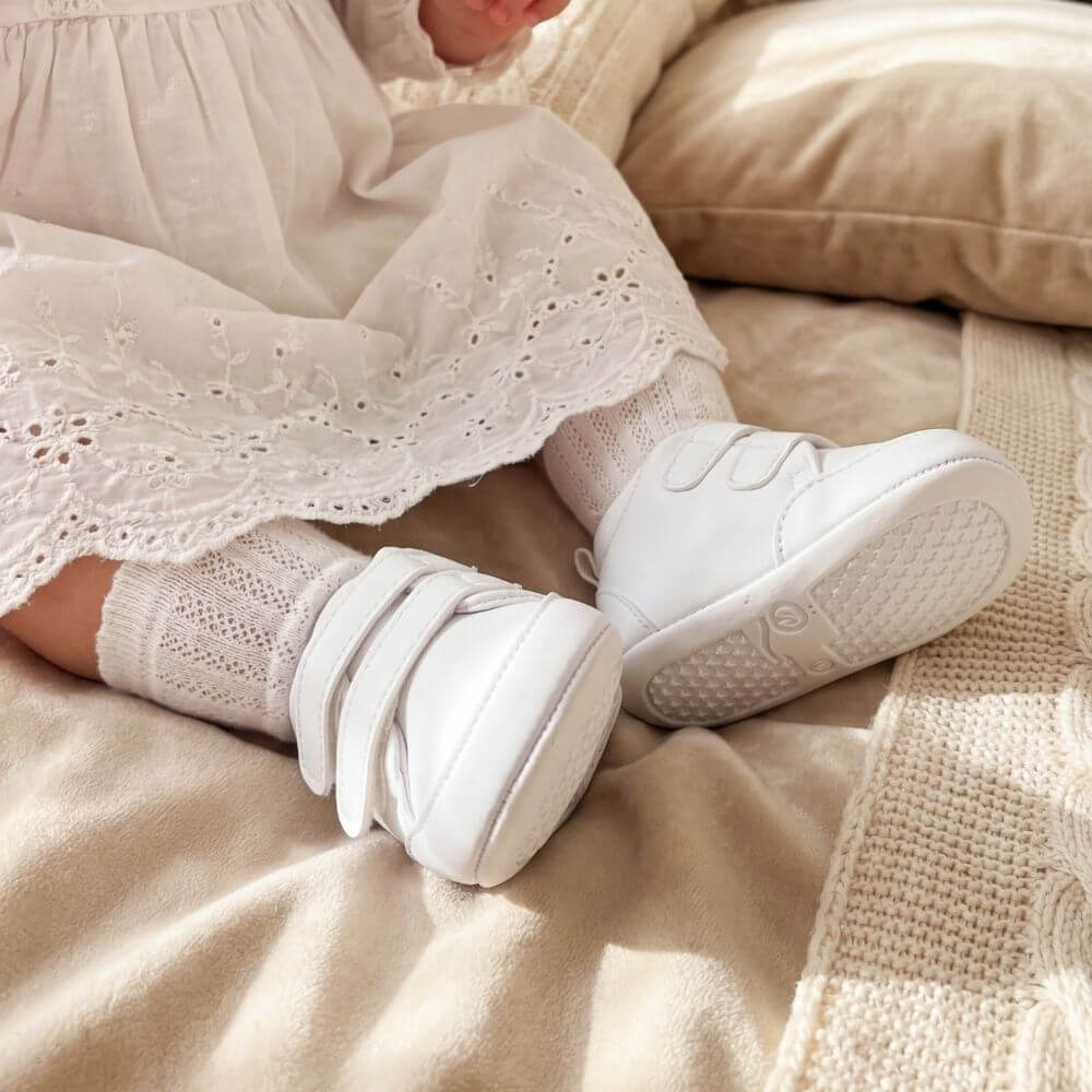 Beyaz Çift Cırt Cırtlı Bebek Sneaker Ayakkabı - Pufien