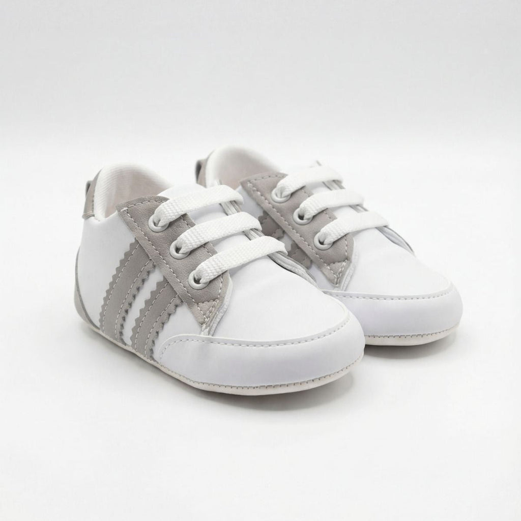 Gri Beyaz Yeşil Çizgili Bağcıklı Bebek Sneaker Ayakkabı
