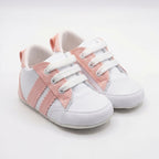 Pembe Beyaz Yeşil Çizgili Bağcıklı Bebek Sneaker Ayakkabı