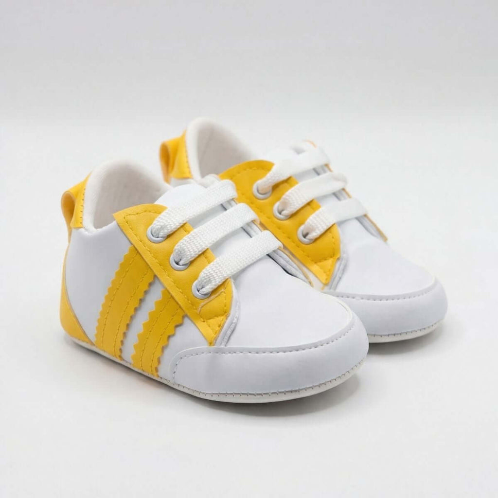 Sarı Beyaz Yeşil Çizgili Bağcıklı Bebek Sneaker Ayakkabı