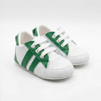 Beyaz Yeşil Çizgili Bağcıklı Bebek Sneaker Ayakkabı - Pufien