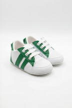 Beyaz Yeşil Çizgili Bağcıklı Bebek Sneaker Ayakkabı — Yeşil